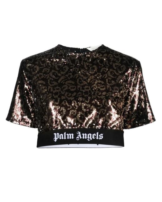 Palm Angels Black Sequin-Embellished Crop Top