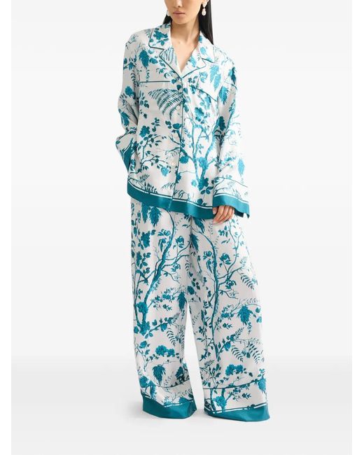 Erdem Blue Botanical-Print Pajama Shirt