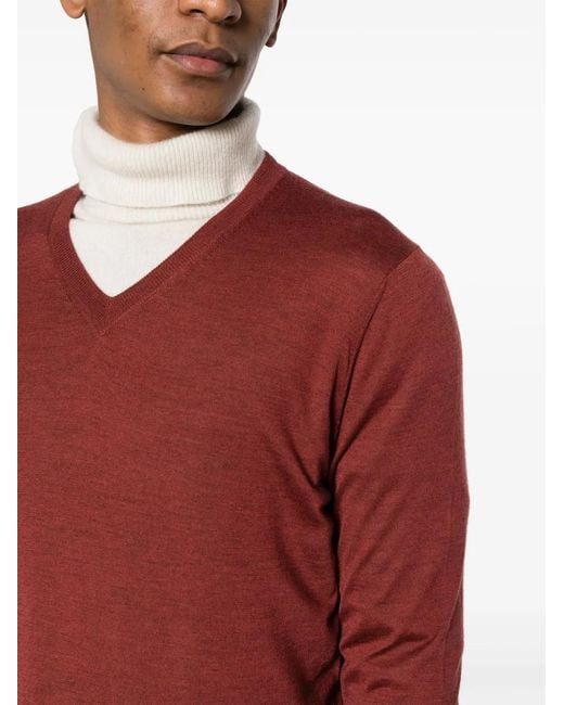 Colombo Red Fine-Knit V-Neck Jumper for men