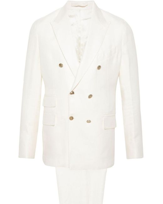 Eleventy White Textured-finish Double-breasted Suit for men