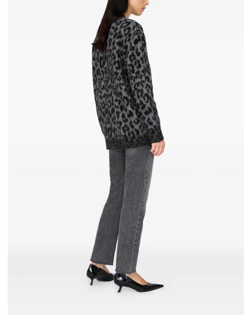 Anine Bing Black Banks Leopard-Print Button Cardigan