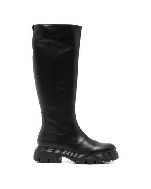Wonders Black Chunky-Sole Knee-High Boots