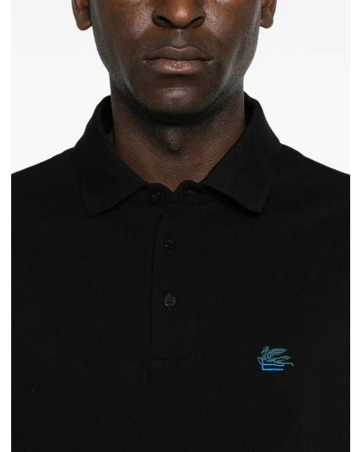 Etro Black Polo With Pegasus Embroidery for men