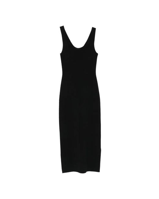 Le Petite Pulle Black Ribbed-Knit Square-Neck Dress