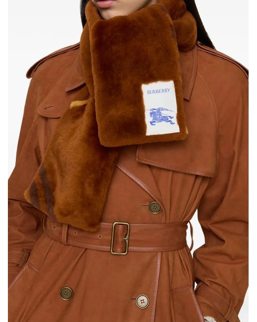 Burberry Brown Écharpe Equestrian Knight En Peau Lainée