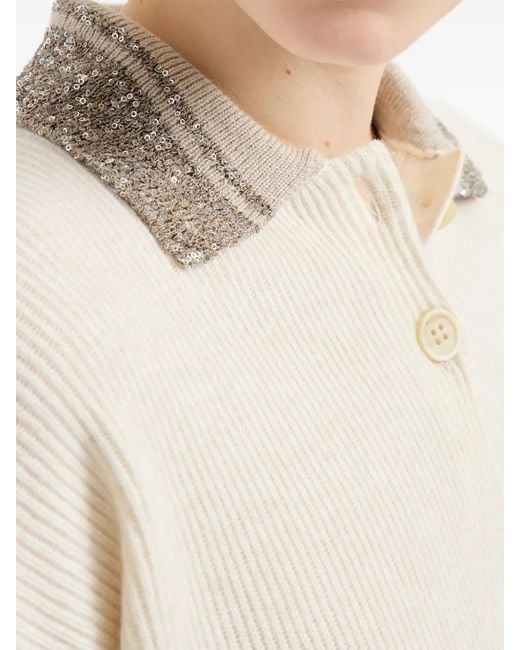 Brunello Cucinelli White Sequin-Collar Sweater
