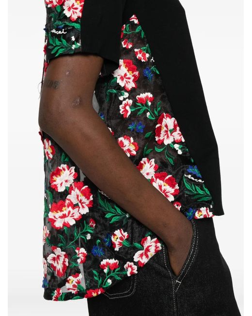 Sacai Black Floral-Embroidered T-Shirt