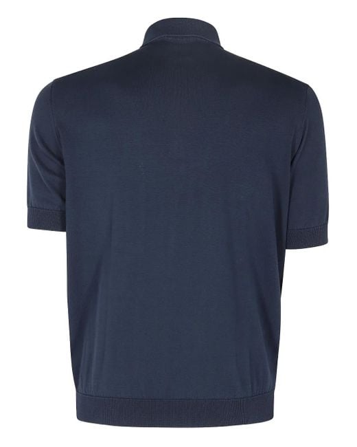 FILIPPO DE LAURENTIIS Blue Fine-Knit Polo Shirt for men