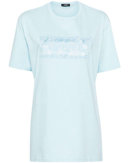 Versace T-shirt Met Geborduurd Logo in het Blue