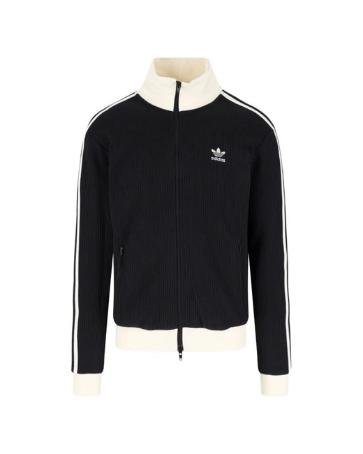 Adidas Black Waffle-Knit Stripe-Detail Sweater