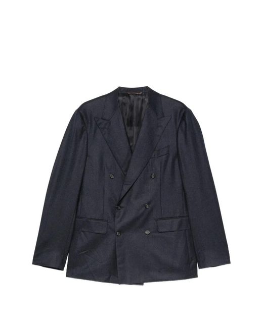 Canali Blue Double-Breasted Peak-Lapels Wool Blazer for men