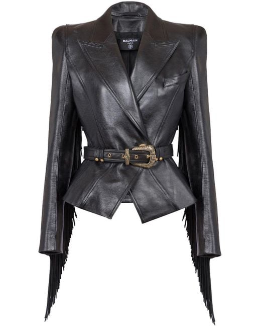 Balmain Black Jolie Madame Fringed Leather Jacket