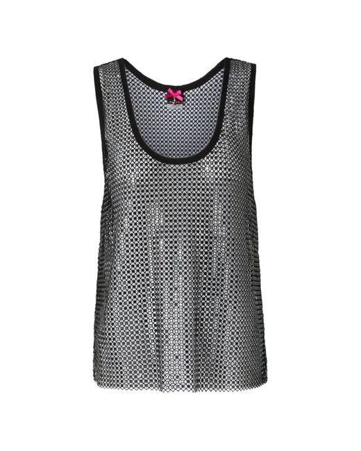 Pinko Gray Sequin-Embellished Mesh Top