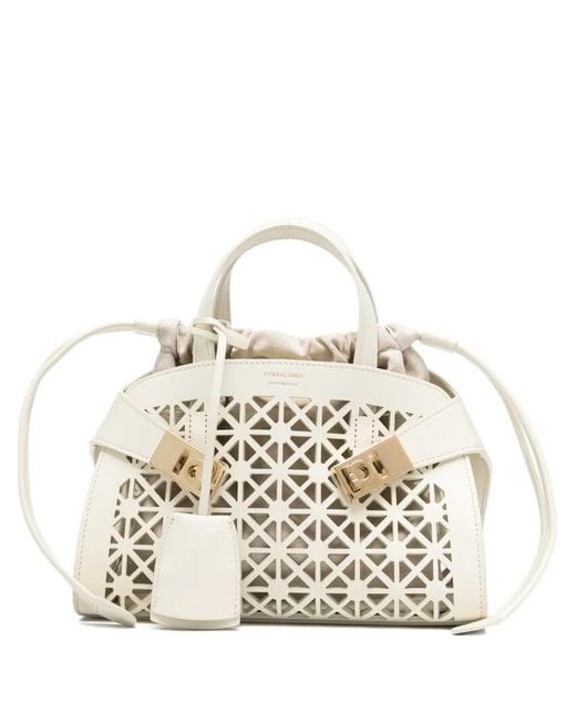 Ferragamo White Mini Hug Laser-Cut Tote Bag