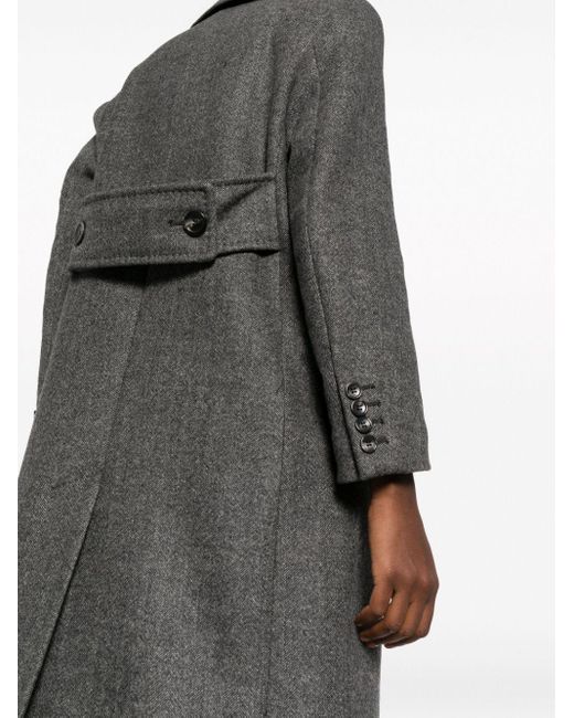 Max Mara Gray Eccesso Herringbone-pattern Wool Coat