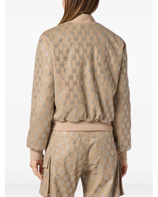 Philipp Plein Natural Gabardine Bomber Strass Monogram