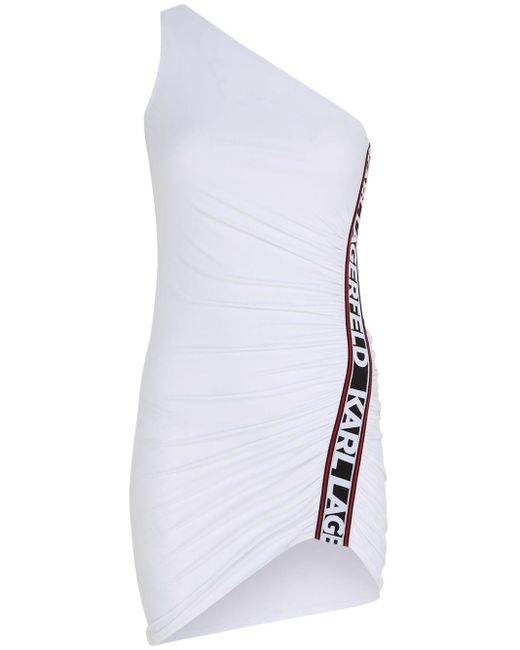 Karl Lagerfeld White Logo-tape One-shoulder Minidress