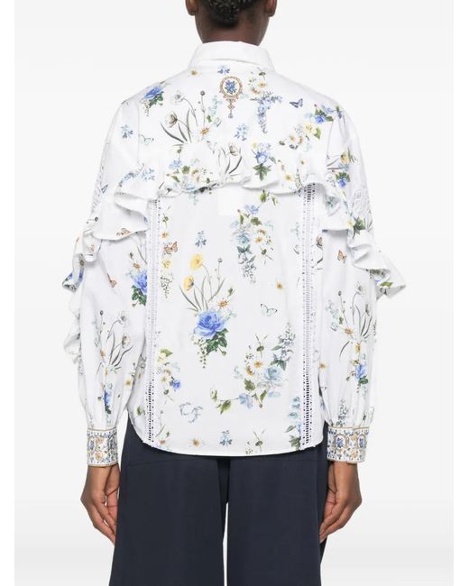 Camilla White Floral-Print Ruffled Shirt
