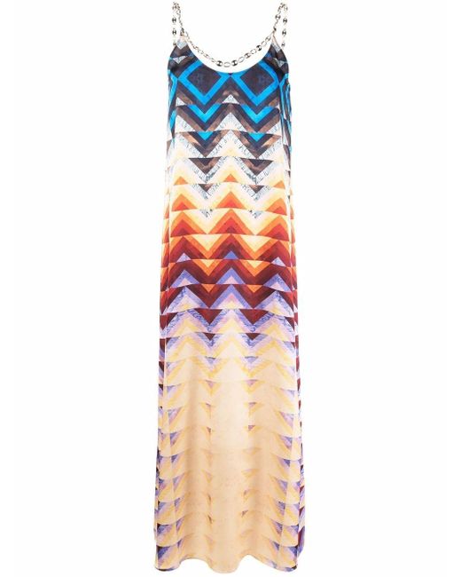 Robe longue à imprimé géométrique Paco Rabanne en coloris Orange