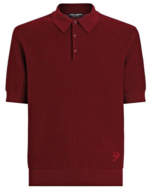 Dolce & Gabbana Red Knitted Polo Shirt for men