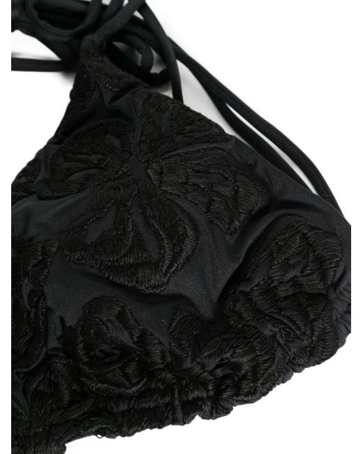 Ermanno Scervino Black Floral-embroidery Triangle Bikini