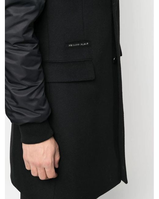 Philipp Plein Black Zip-Up Hooded Coat for men