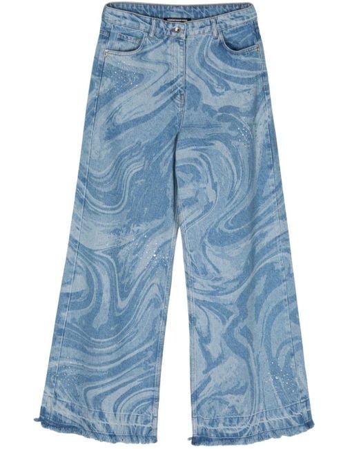 Patrizia Pepe High Waist Jeans Met Wijde Pijpen in het Blue