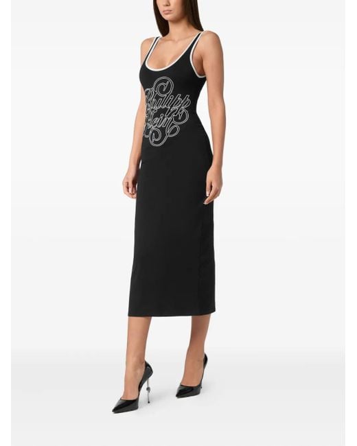 Philipp Plein Tanktop Long Dress Signature in het Black