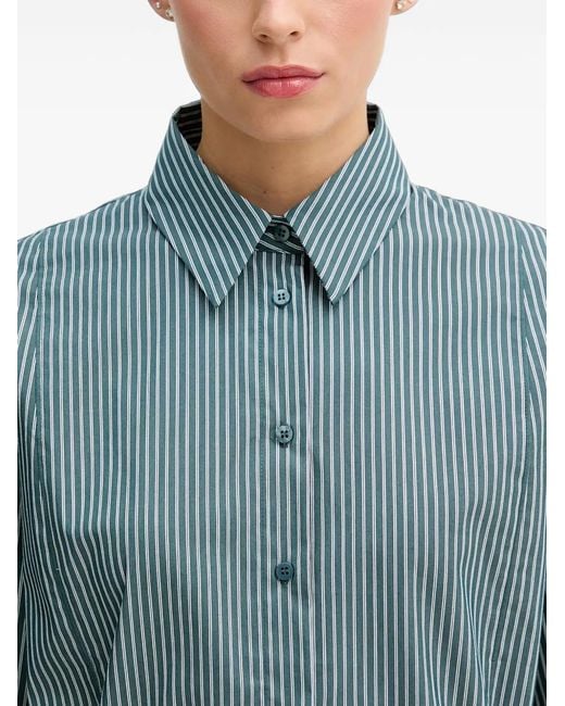 Sisley Blue Vertical-Stripe Tie-Fastening Shirt