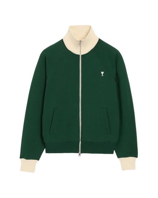 AMI Green Zipped Cotton Sweatshirt With Ami De Coeur