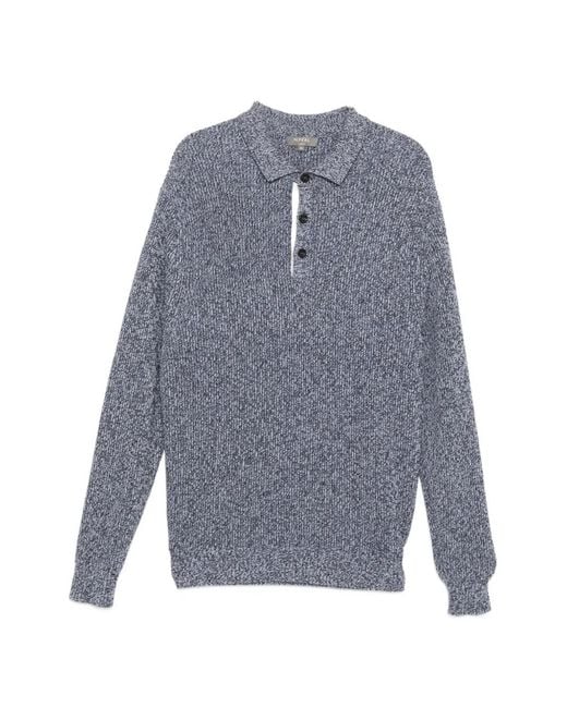 N.Peal Cashmere Gray Ribbed Polo-Collar Sweater for men
