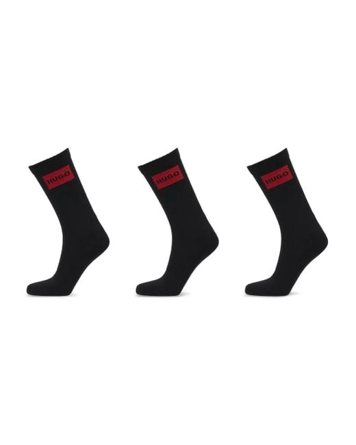 HUGO Black Logo-Label Rib Socks (Pack Of Three)