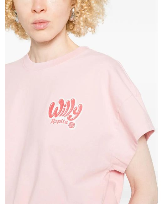 Willy Chavarria Pink Logo-Print Bodysuit