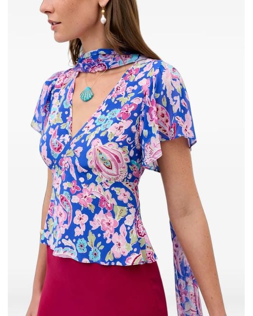 Rixo Blue Lania Silk Top