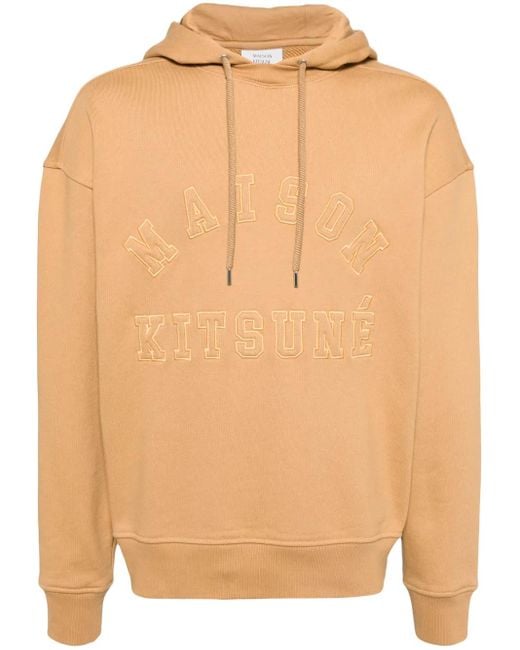 Maison Kitsuné Brown Logo-Embroidered Cotton Hoodie for men