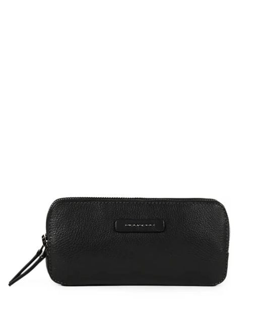 Piquadro Black Pebbled Logo-Plaque Clutch Bag for men