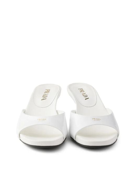 Prada White Leather Kitten-Heel Sandals