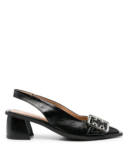Ganni Black 50Mm Eyelet-Detail Slingback Pumps