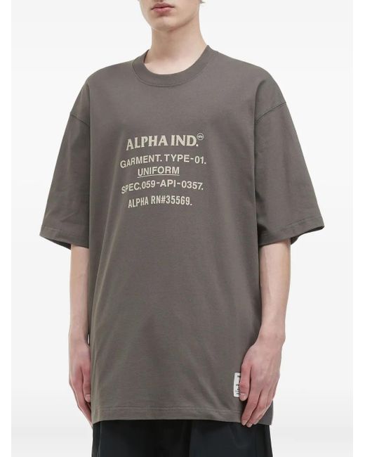 Alpha Industries Gray Graphic-Print Crew-Neck T-Shirt for men
