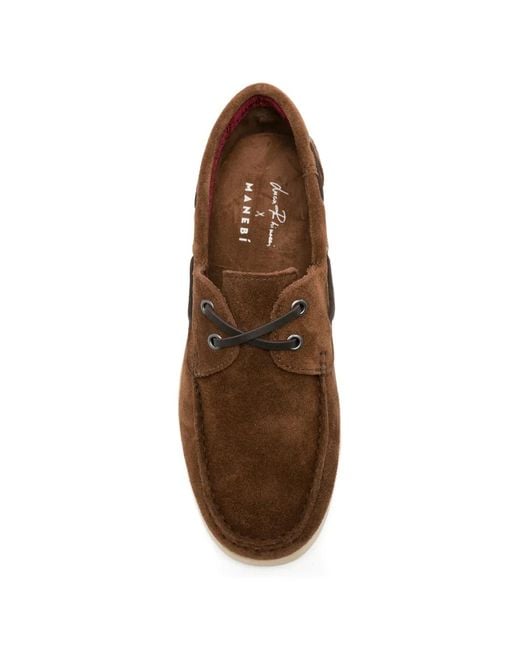 Manebí Brown X Luca Rubinacci Logo-Detail Boat Shoes for men