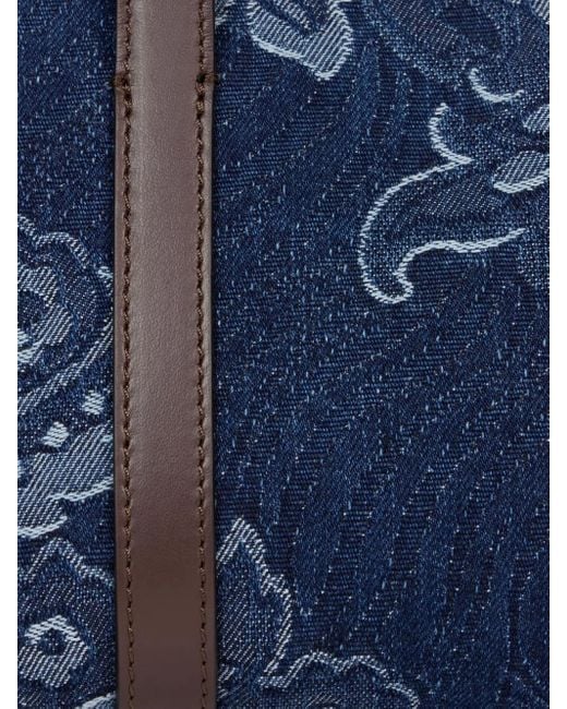 Etro Blue Mini Floral-Jacquard Denim Tote Bag