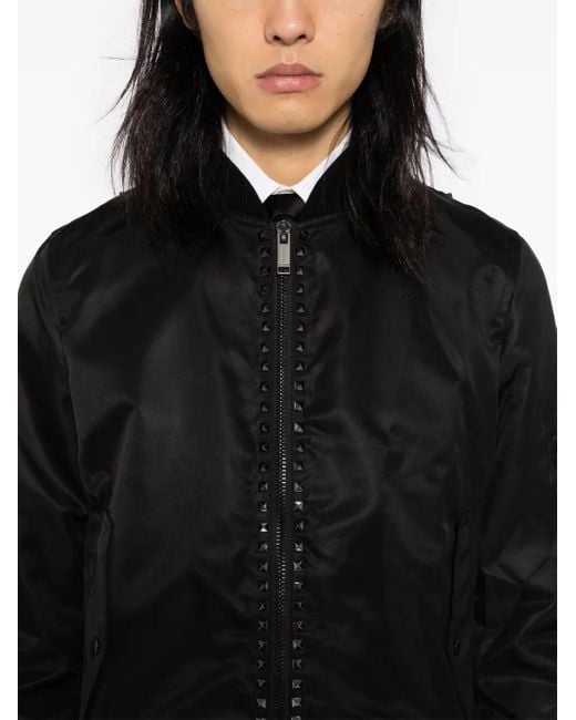 Valentino Garavani Black Rockstud Detailing Bomber Jacket for men