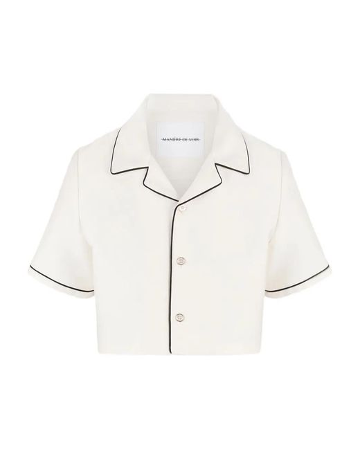 Manière De Voir White Maude Satin Cropped Shirt With Piping