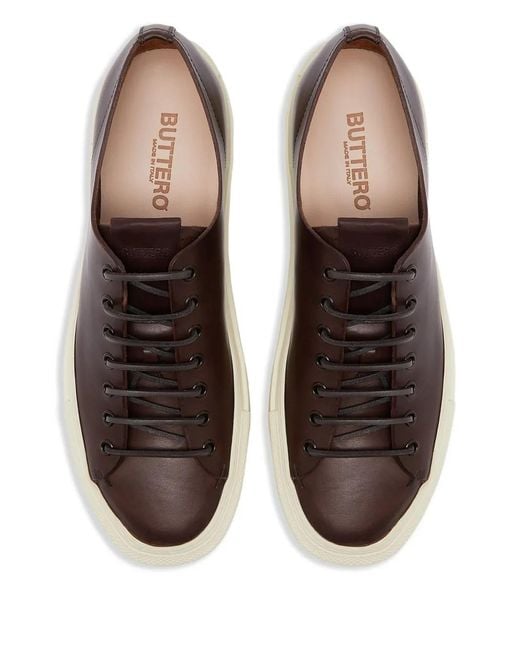 Buttero Brown Lace-Fastening Leather Sneakers for men