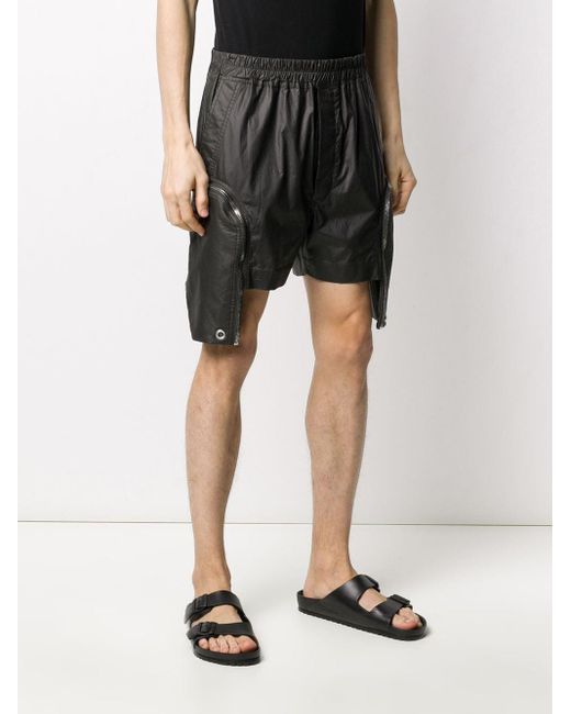 Rick Owens Cotton Asymmetric Textured Style Shorts in Black for Men - Lyst