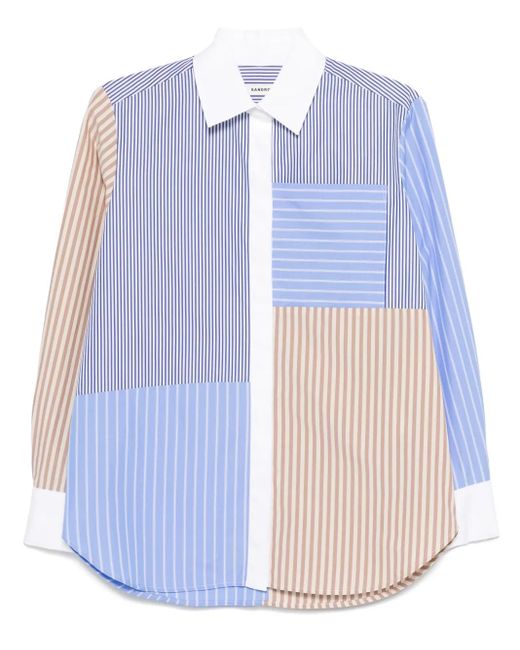 Sandro Blue Poplin Stripe Patchwork Shirt