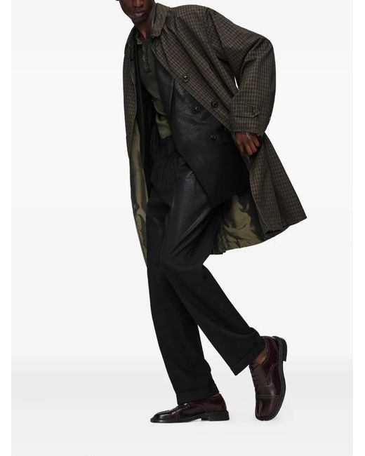 Maison Margiela Black Pleated Coated-Finish Trousers for men