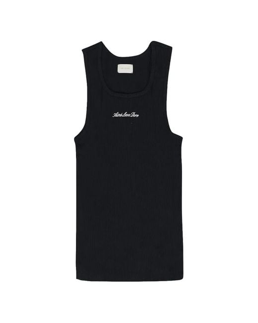 Aimé Leon Dore Black Embroidered-Logo Ribbed Tank Top for men