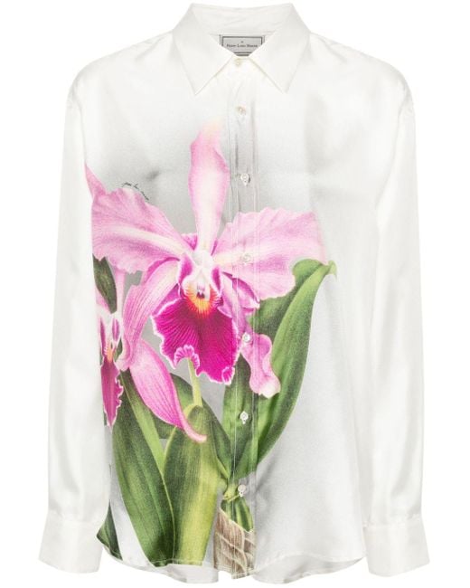 Pierre Louis Mascia White Seidenhemd mit Blumen-Print