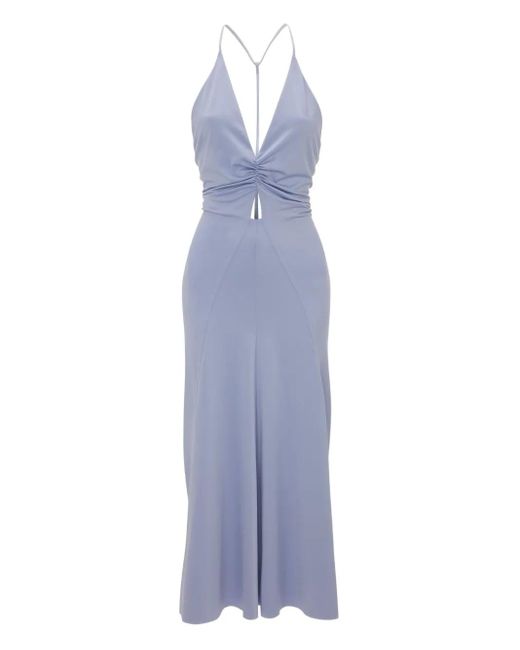Victoria Beckham Purple V-Neck Ruched Midi Dress